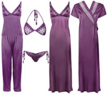 Load image into Gallery viewer, Light Purple / One Size 6 Piece Satin Nightwear Set with Lingeries The Orange Tags
