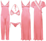 Načíst obrázek do prohlížeče Galerie, Baby Pink / One Size 6 Piece Satin Nightwear Set with Lingeries The Orange Tags
