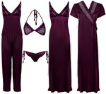 Afbeelding in Gallery-weergave laden, Wine / One Size 6 Piece Satin Nightwear Set with Lingeries The Orange Tags
