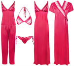 Charger l&#39;image dans la galerie, Fuchsia / One Size 6 Piece Satin Nightwear Set with Lingeries The Orange Tags
