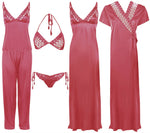 Charger l&#39;image dans la galerie, Rosewood / One Size 6 Piece Satin Nightwear Set with Lingeries The Orange Tags
