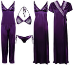 Load image into Gallery viewer, Dark Purple / One Size 6 Piece Satin Nightwear Set with Lingeries The Orange Tags
