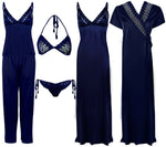 Charger l&#39;image dans la galerie, Navy / One Size 6 Piece Satin Nightwear Set with Lingeries The Orange Tags
