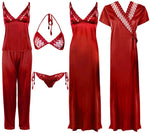 Afbeelding in Gallery-weergave laden, Red / One Size 6 Piece Satin Nightwear Set with Lingeries The Orange Tags
