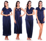 Load image into Gallery viewer, Blue / One Size 6 Piece Satin Nightwear Set with Lingeries The Orange Tags

