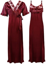Charger l&#39;image dans la galerie, Deep Red / One Size Satin Nighty And Robe 2 Pcs Nightdress The Orange Tags
