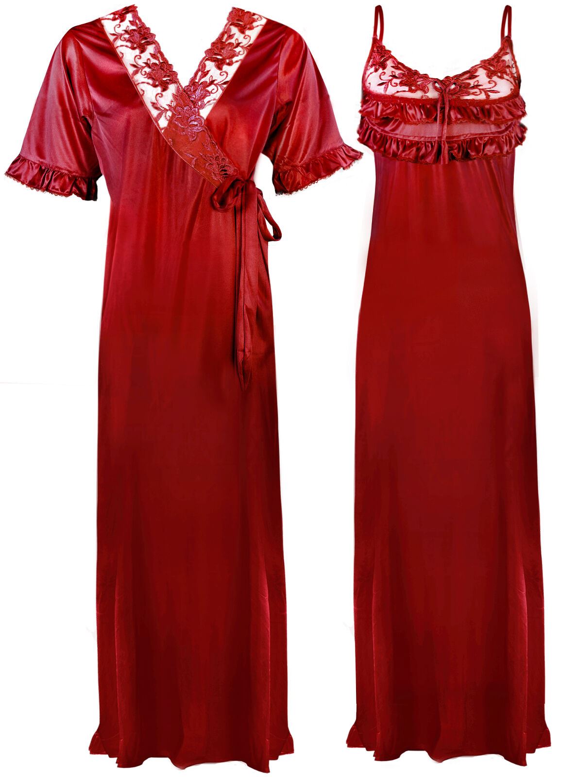 Red / One Size Satin Nighty And Robe 2 Pcs Nightdress The Orange Tags