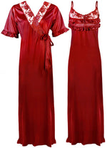 Načíst obrázek do prohlížeče Galerie, Red / One Size Satin Nighty And Robe 2 Pcs Nightdress The Orange Tags
