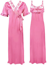 Charger l&#39;image dans la galerie, Rose / One Size Satin Nighty And Robe 2 Pcs Nightdress The Orange Tags
