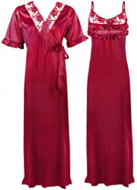 Charger l&#39;image dans la galerie, Cerise / One Size Satin Nighty And Robe 2 Pcs Nightdress The Orange Tags
