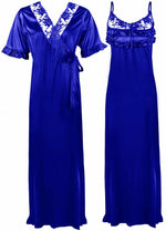 Načíst obrázek do prohlížeče Galerie, Blue / One Size Satin Nighty And Robe 2 Pcs Nightdress The Orange Tags
