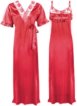 Afbeelding in Gallery-weergave laden, Coral Pink / One Size Satin Nighty And Robe 2 Pcs Nightdress The Orange Tags
