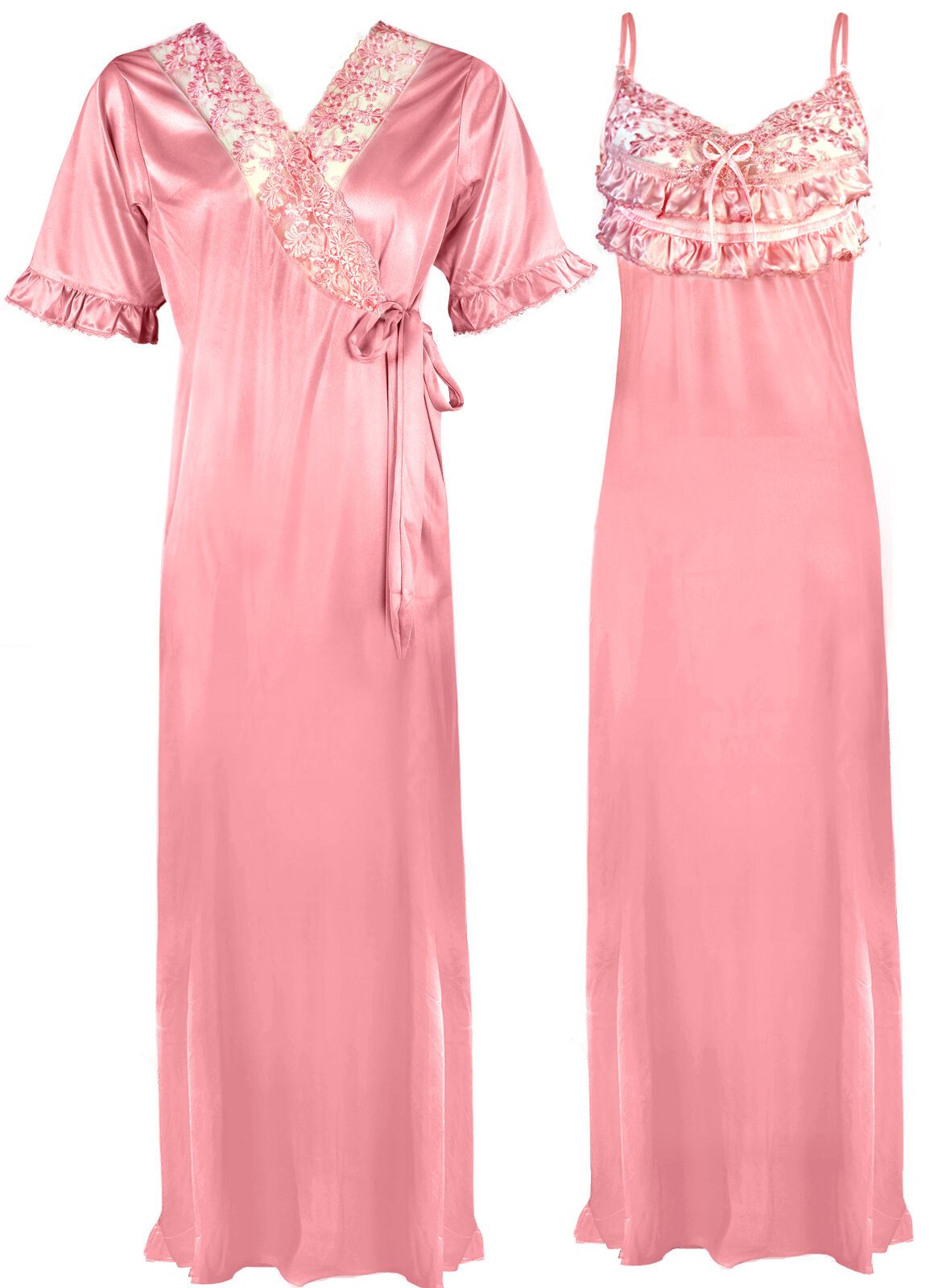 Baby Pink / One Size Satin Nighty And Robe 2 Pcs Nightdress The Orange Tags