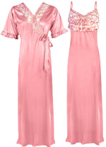 Načíst obrázek do prohlížeče Galerie, Baby Pink / One Size Satin Nighty And Robe 2 Pcs Nightdress The Orange Tags
