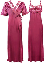 Load image into Gallery viewer, Pink / One Size Satin Nighty And Robe 2 Pcs Nightdress The Orange Tags

