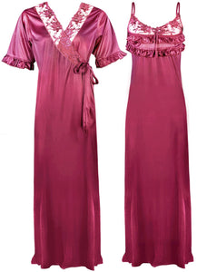 Pink / One Size Satin Nighty And Robe 2 Pcs Nightdress The Orange Tags