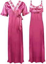 Afbeelding in Gallery-weergave laden, Rose Pink / One Size Satin Nighty And Robe 2 Pcs Nightdress The Orange Tags
