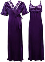 Načíst obrázek do prohlížeče Galerie, Purple / One Size Satin Nighty And Robe 2 Pcs Nightdress The Orange Tags
