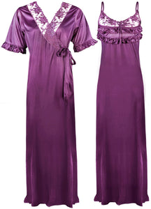 Light Purple / One Size Satin Nighty And Robe 2 Pcs Nightdress The Orange Tags