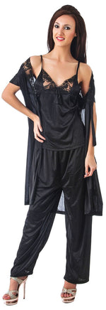Загрузить изображение в средство просмотра галереи, Black / One Size 3 Pcs Pyjama Set With Dressing Gown The Orange Tags
