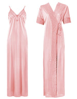 Charger l&#39;image dans la galerie, Baby Pink / One Size: Regular (8-14) Satin Strappy Long Nighty With Dressing Gown / Robe The Orange Tags
