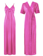 Charger l&#39;image dans la galerie, Pink / One Size: Regular (8-14) Satin Strappy Long Nighty With Dressing Gown / Robe The Orange Tags
