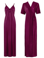 Charger l&#39;image dans la galerie, Purple / One Size: Regular (8-14) Satin Strappy Long Nighty With Dressing Gown / Robe The Orange Tags
