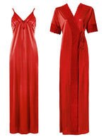 Charger l&#39;image dans la galerie, Red / One Size: Regular (8-14) Satin Strappy Long Nighty With Dressing Gown / Robe The Orange Tags
