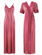 Charger l&#39;image dans la galerie, Rosewood / One Size: Regular (8-14) Satin Strappy Long Nighty With Dressing Gown / Robe The Orange Tags
