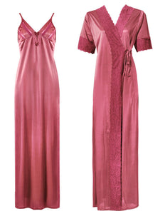Rosewood / One Size: Regular (8-14) Satin Strappy Long Nighty With Dressing Gown / Robe The Orange Tags