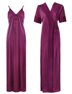 Charger l&#39;image dans la galerie, Wine / One Size: Regular (8-14) Satin Strappy Long Nighty With Dressing Gown / Robe The Orange Tags
