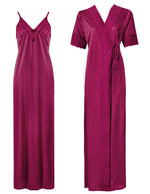 Charger l&#39;image dans la galerie, Cerise / One Size: Regular (8-14) Satin Strappy Long Nighty With Dressing Gown / Robe The Orange Tags
