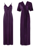 Charger l&#39;image dans la galerie, Dark Purple / One Size: Regular (8-14) Satin Strappy Long Nighty With Dressing Gown / Robe The Orange Tags
