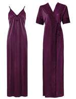 Load image into Gallery viewer, Dark Purple 1 / One Size: Regular (8-14) Satin Strappy Long Nighty With Dressing Gown / Robe The Orange Tags
