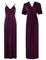 Charger l&#39;image dans la galerie, Dark Wine / One Size: Regular (8-14) Satin Strappy Long Nighty With Dressing Gown / Robe The Orange Tags
