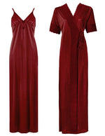 Charger l&#39;image dans la galerie, Deep Red / One Size: Regular (8-14) Satin Strappy Long Nighty With Dressing Gown / Robe The Orange Tags
