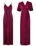 Load image into Gallery viewer, Fuchsia / One Size: Regular (8-14) Satin Strappy Long Nighty With Dressing Gown / Robe The Orange Tags
