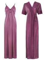 Charger l&#39;image dans la galerie, Light Purple / One Size: Regular (8-14) Satin Strappy Long Nighty With Dressing Gown / Robe The Orange Tags
