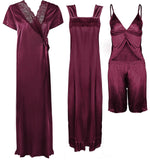 Afbeelding in Gallery-weergave laden, Wine / One Size Ladies Satin Nightwear Set / Pyjama Set The Orange Tags
