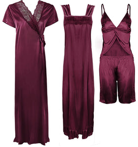 Wine / One Size Ladies Satin Nightwear Set / Pyjama Set The Orange Tags