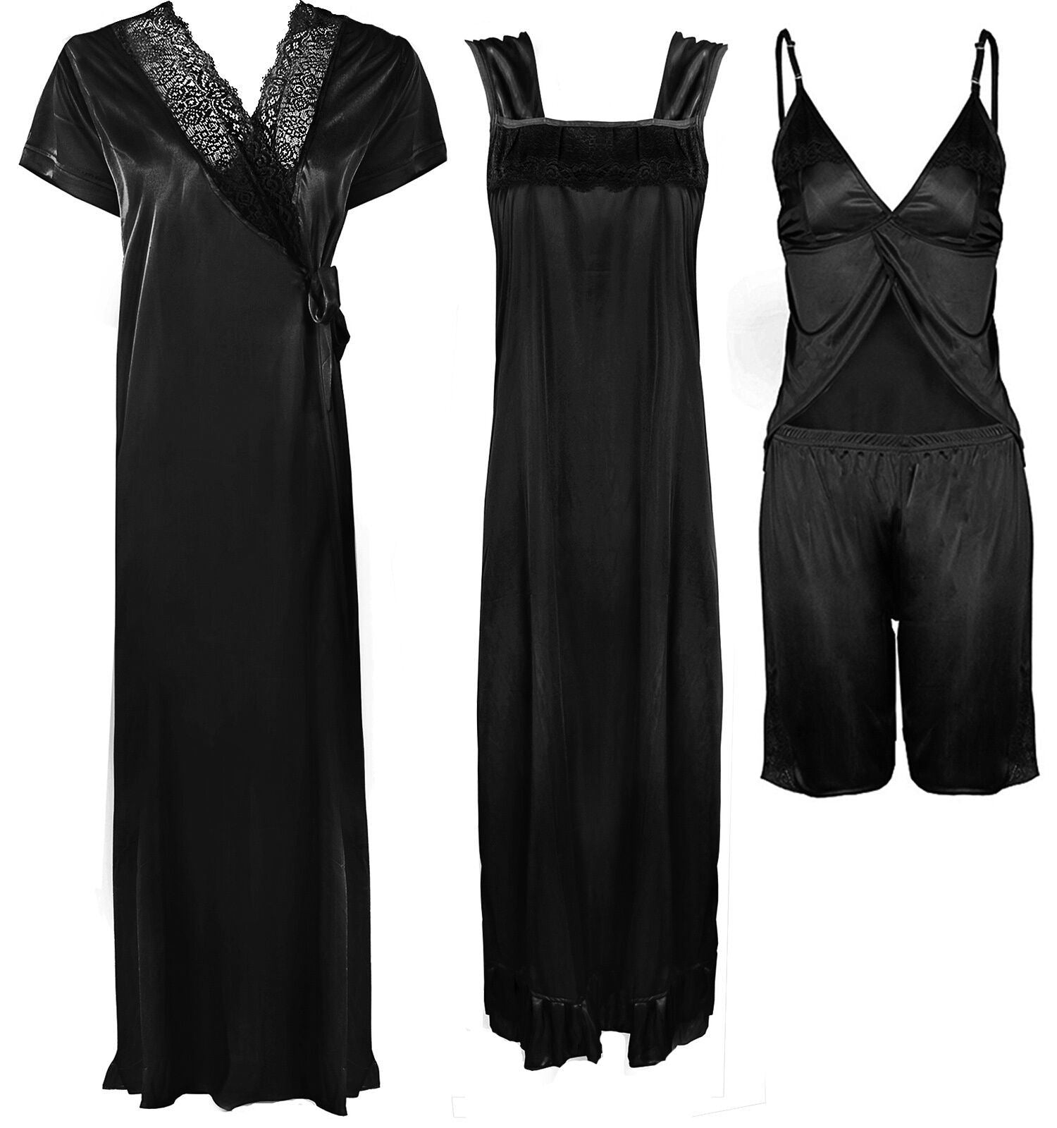 Black / One Size Ladies Satin Nightwear Set / Pyjama Set The Orange Tags