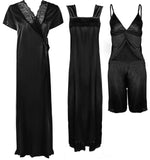 Načíst obrázek do prohlížeče Galerie, Black / One Size Ladies Satin Nightwear Set / Pyjama Set The Orange Tags
