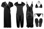 Загрузить изображение в средство просмотра галереи, Black 1 / One Size Ladies Satin Nightwear Set / Pyjama Set The Orange Tags
