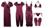 Charger l&#39;image dans la galerie, Wine 1 / One Size Ladies Satin Nightwear Set / Pyjama Set The Orange Tags

