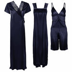 Загрузить изображение в средство просмотра галереи, Navy / One Size Ladies Satin Nightwear Set / Pyjama Set The Orange Tags

