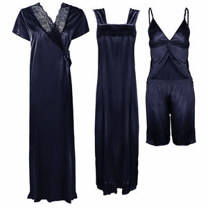 Navy / One Size Ladies Satin Nightwear Set / Pyjama Set The Orange Tags