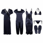 Charger l&#39;image dans la galerie, Navy 1 / One Size Ladies Satin Nightwear Set / Pyjama Set The Orange Tags
