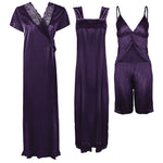 Charger l&#39;image dans la galerie, Dark Purple / One Size Ladies Satin Nightwear Set / Pyjama Set The Orange Tags
