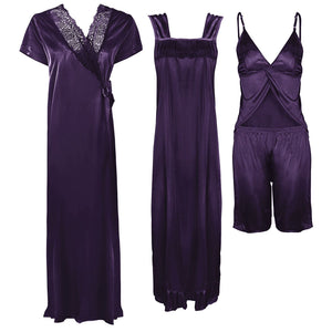 Dark Purple / One Size Ladies Satin Nightwear Set / Pyjama Set The Orange Tags
