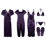 Load image into Gallery viewer, Dark Purple 1 / One Size Ladies Satin Nightwear Set / Pyjama Set The Orange Tags
